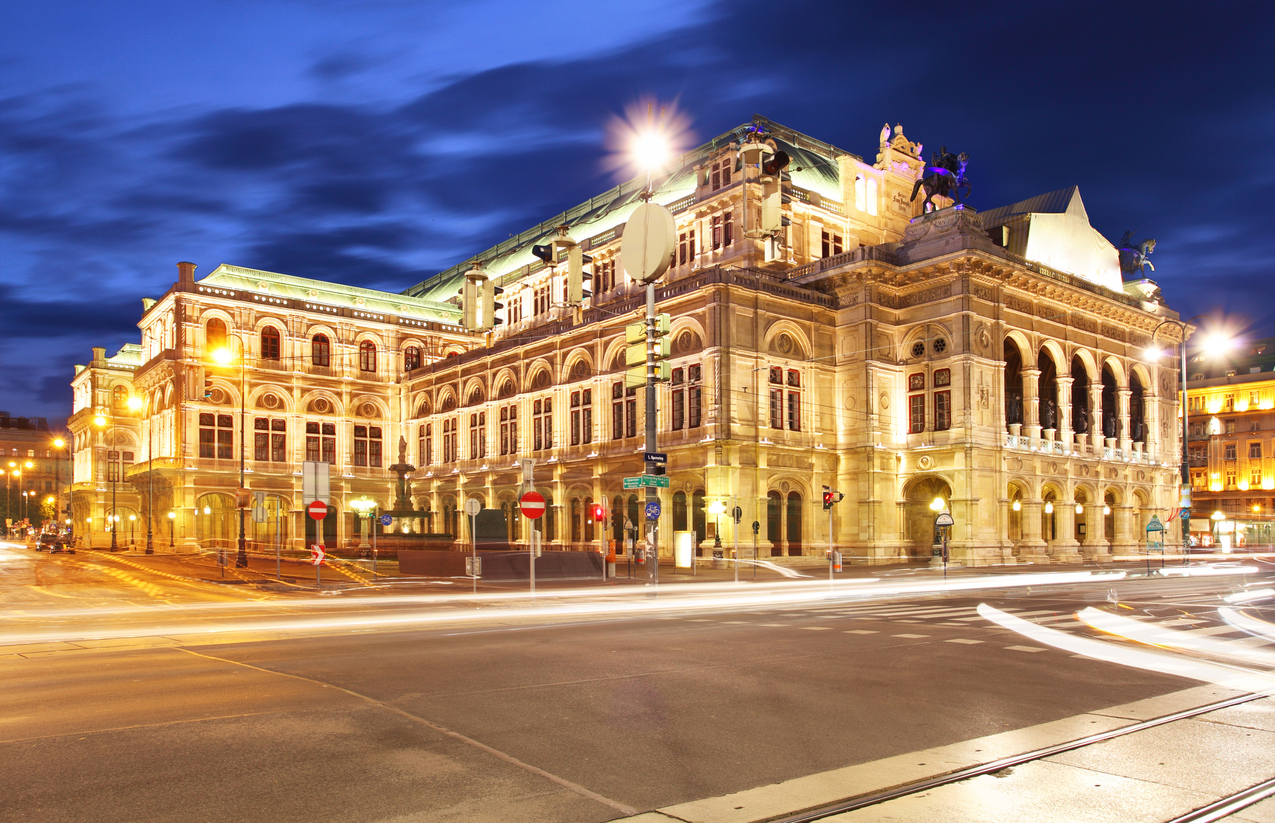 Vienna  's State Opera House at night, Austria